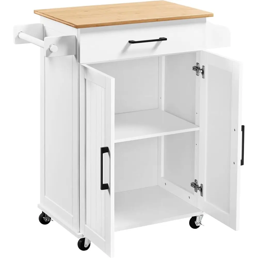 Commercial Kitchen Island - White Rolling Kitchen Cart with Storage