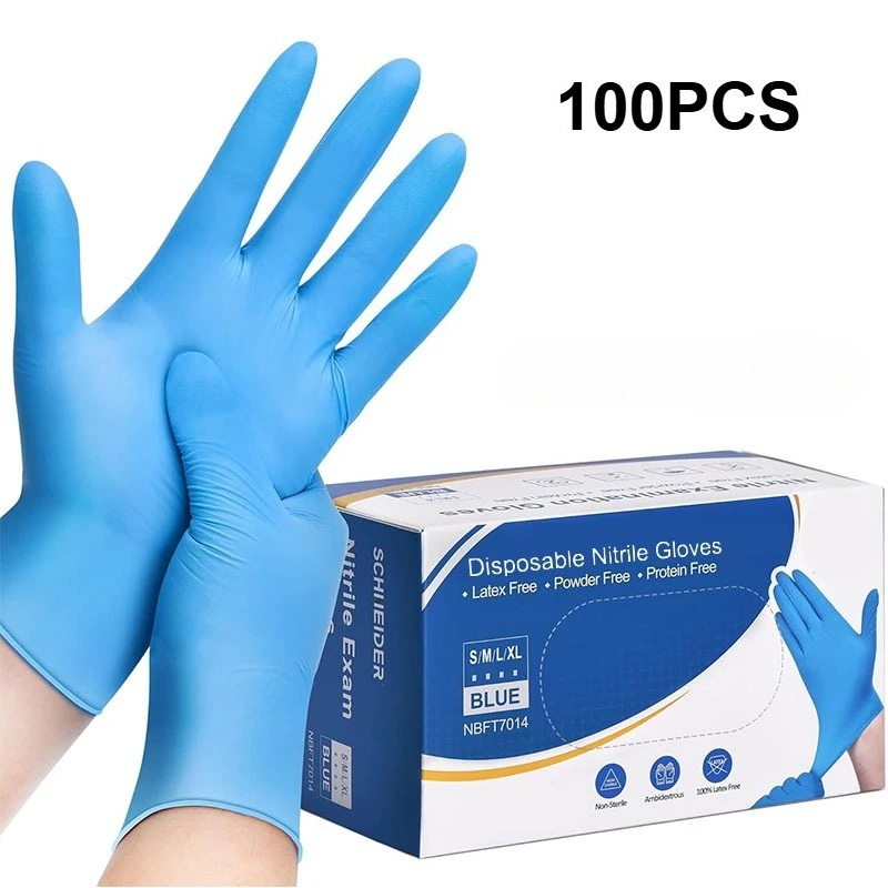 Commercial Kitchen Gloves - 100PCS Blue Nitrile Disposable Gloves Latex