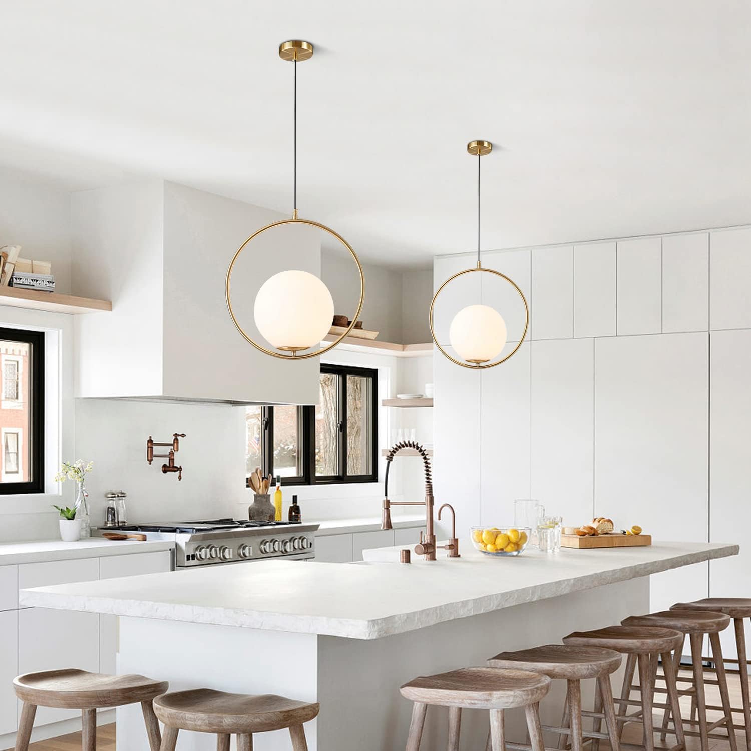 Commercial Kitchen Island - Gold PVC Lampshade Pendant Lights Restaurant
