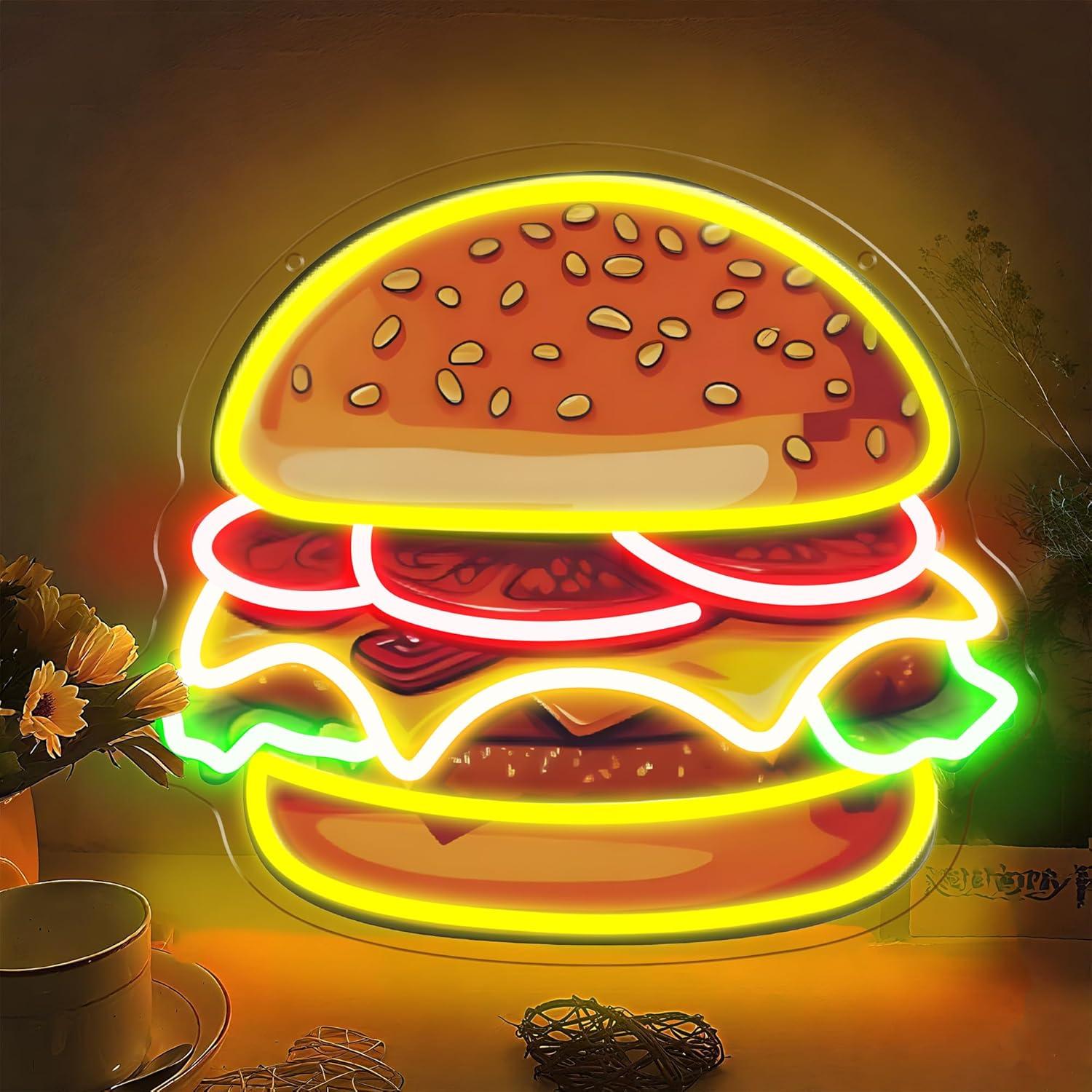 Commercial Kitchen Lights - Burger Neon Sign LED Hamburger Wall